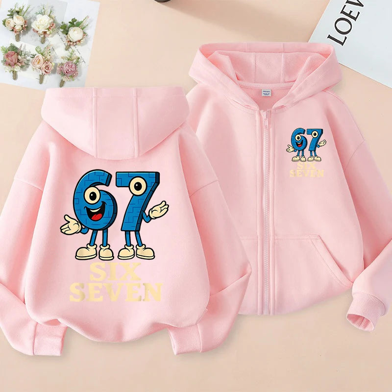 Children's Funny 67 Brainrot Zip Up Sweatshirts Six Seven Hoodies Clothes Kid Girl Boy Zipper Hoody Baby Casual Fashion Tops