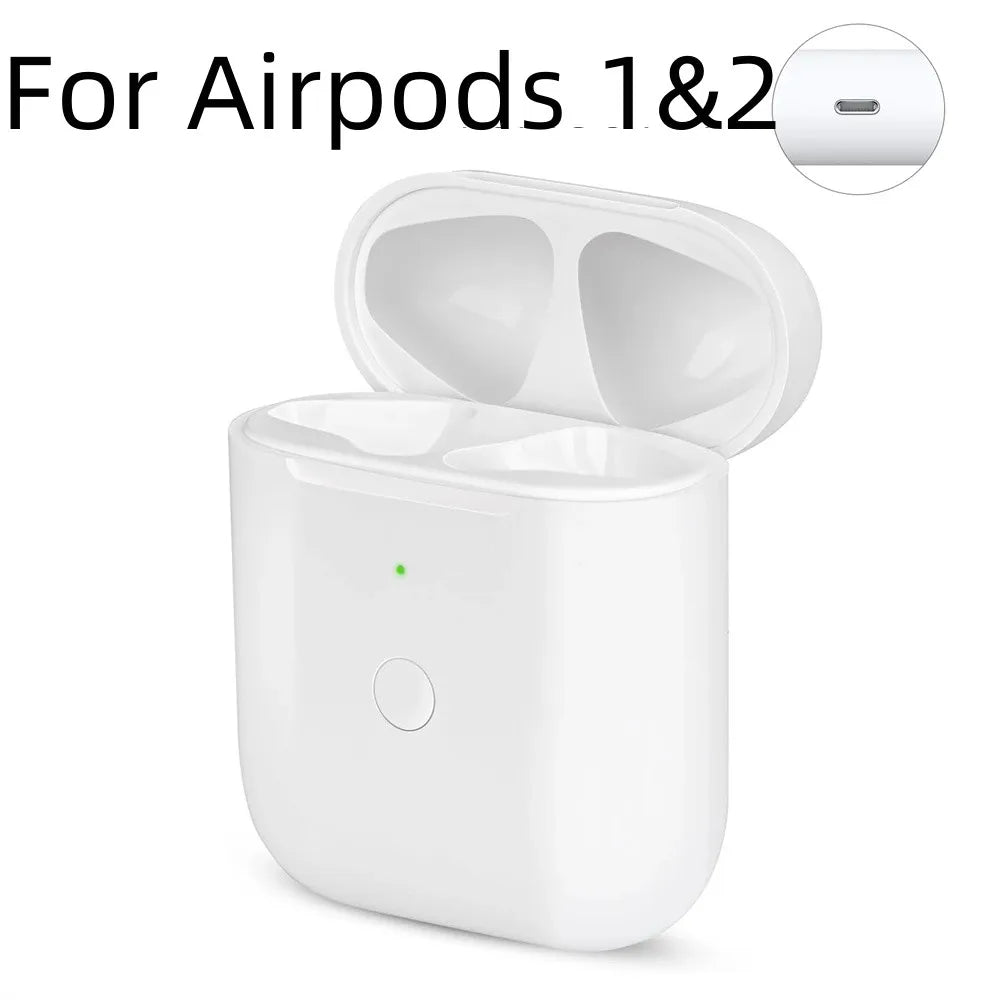 Wireless Charging Case For AirPods 1st 2 & 2nd - 550mAh Charger Box W/ Bluetooth Sync Button ,For IOS/Type-C Port, No Earbuds