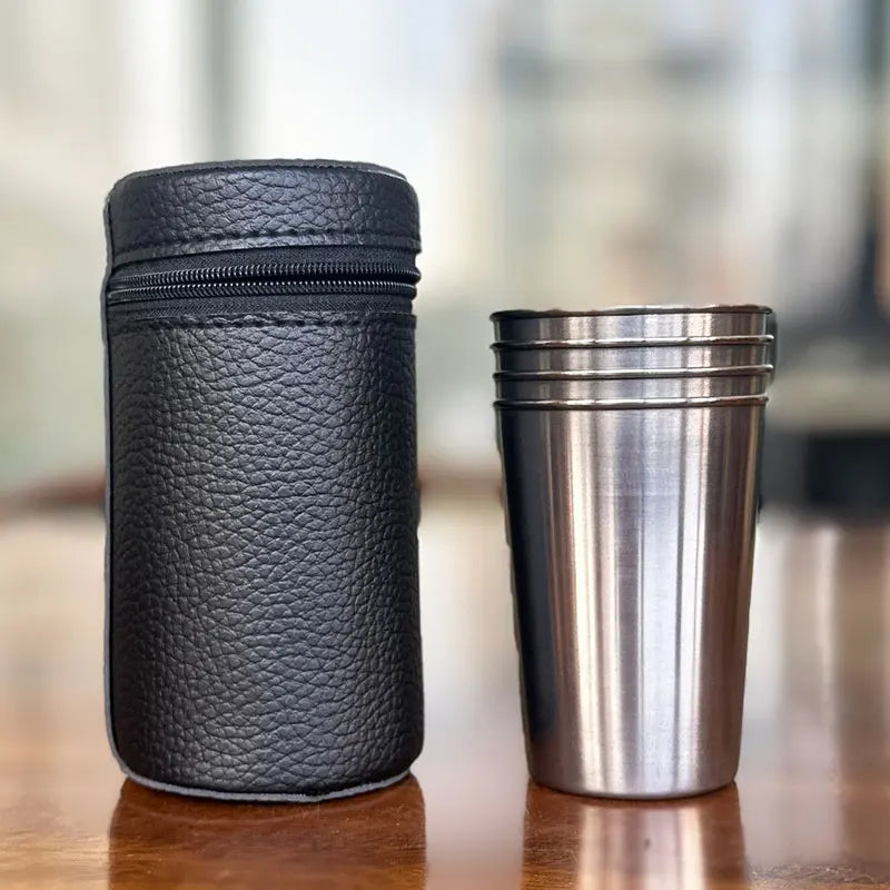 4Pcs Outdoor Travel Stainless Steel Cup Mini Glasses coffee Glasses for Whisky Wine with Case Portable Drinkware 30ml/70ml/170ml