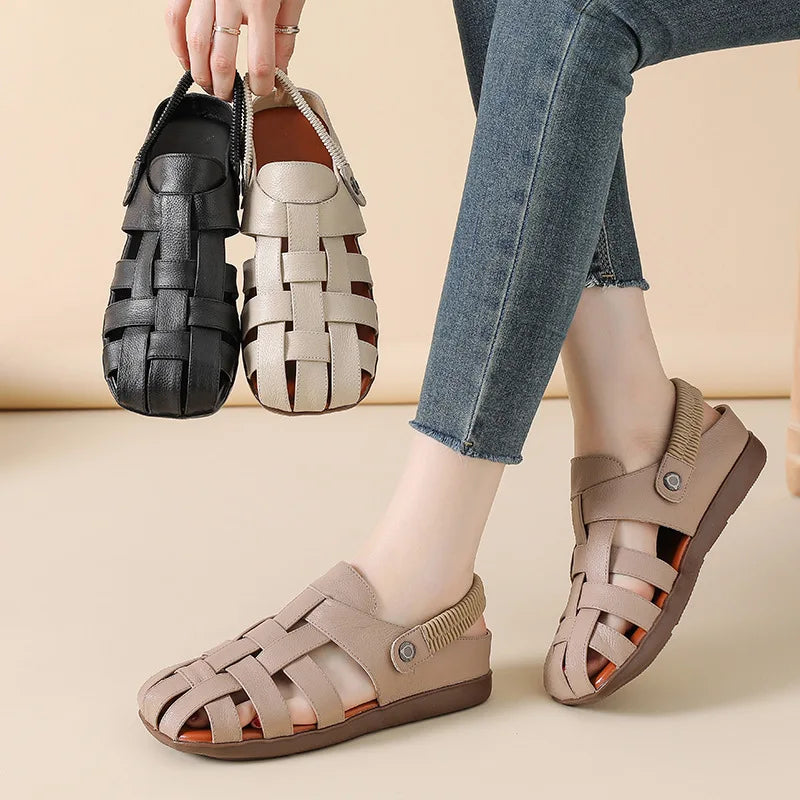 Women's Sandals - Completely Redesigned in 2026  Premium Leather Roman-style Women's Sandals - Flat Rubber Heel - Designer Model
