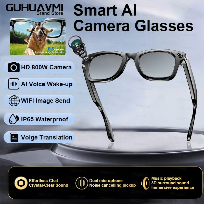 2025 AI Smart Glasses HD 800w Pixel Camera Shooting and Recording Touch Sport Sunglasses Bluetooth Call AI Transmission Glasses