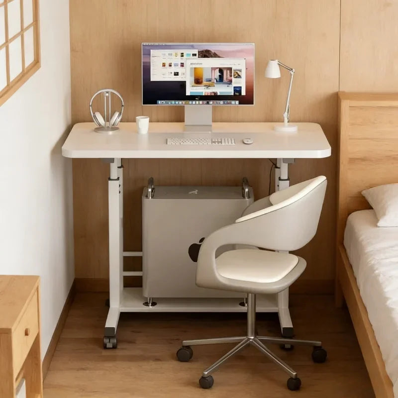 Portable Adjustable Laptop Desk with Wheels Simple Movable Bedside Computer Table Lift Study Table for Bedroom Office Home Use