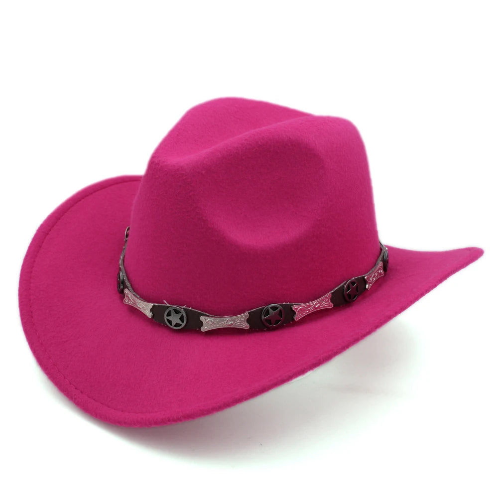 Women's Men's Western Cowboy Hat Wide Brim with Leather Belt Costume Cowgirl Fedoras Caps Chapeau for Masquerade Party Birthday