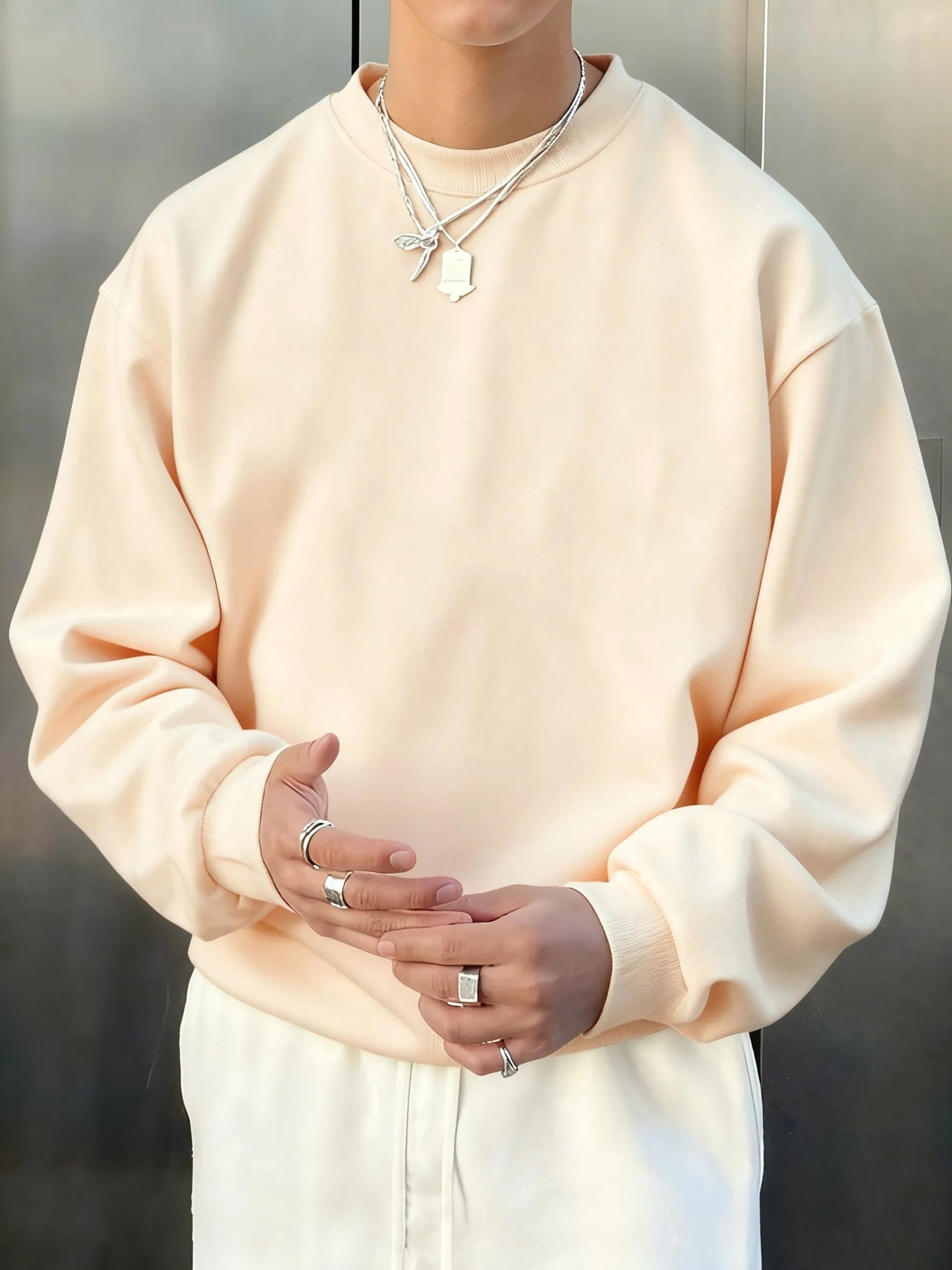 Man'S Fleece Autumn Top Street All-Match Pullovers Comfortable Basics Sweatshirts Sport Casual Sportswears Daily Soft Clothing
