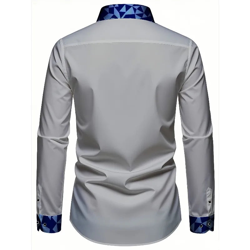 FGKKS Men Fashion Shirt Brand New High Street Patchwork Long Sleeve Smart Casual Elastic Man Business Dress Shirts