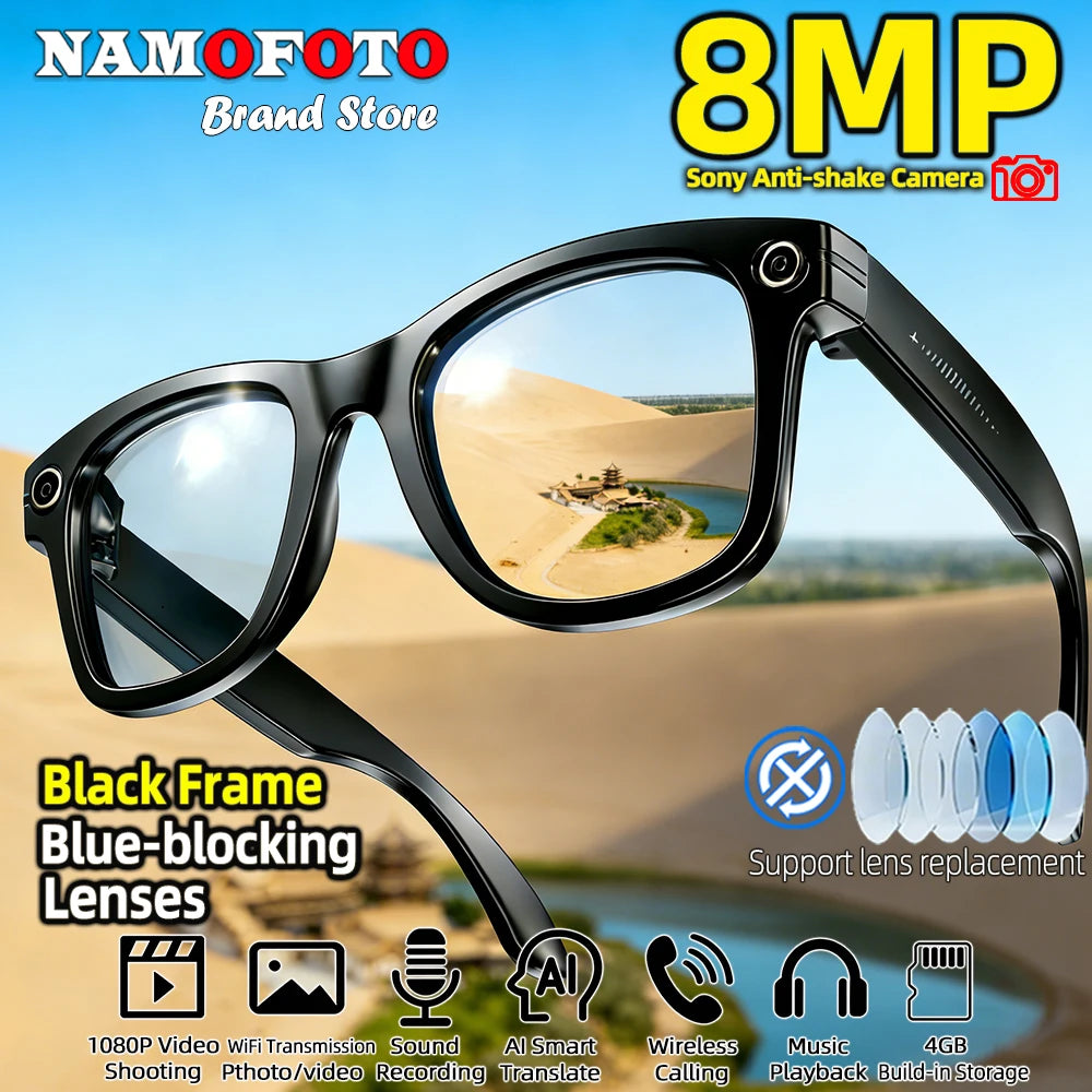 2026 New AI Smart Glasses 8MP HD Camera Real-time Translation SI BT Call Music Play Photo Video Recording Men Women Sunglasses
