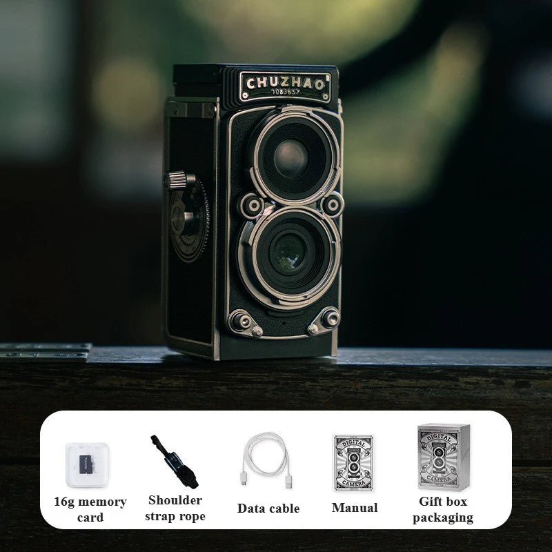 CCD Dual Reflex Retro Camera Photoes Video Mini Digital TLR Camera Recording with Manual Joystick Amateur Photography Gift