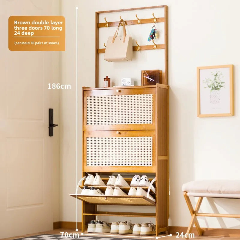 Shoe cabinet entrance household large-capacity home shoe rack storage artifact space-saving indoor rental house solid wood