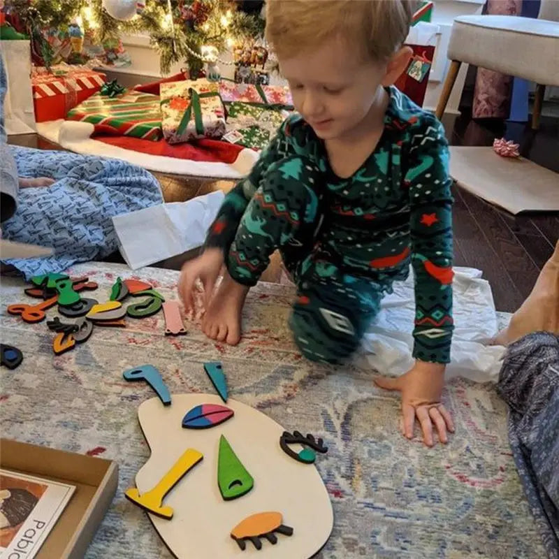 BAAU Wooden Montessori Puzzles, 26 Part Picasso Modern Art Puzzle, Colored Face Art Educational Stem -Wooden Toddler Easy In