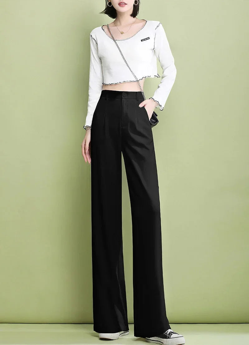 Elegant Trousers for Women Dress Pants Fashion Casual White Fluid Long Summer Woman Suit Pants 2025 Straight Hot Wide Leg Loose