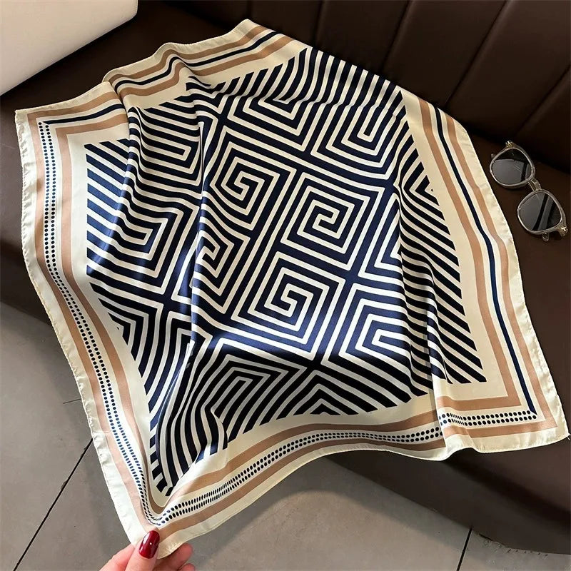 70cm Black and White Striped Back-shaped Scarf for Women Simple Imitation Silk Kerchief Fashion Trendy Headscarf Scarf