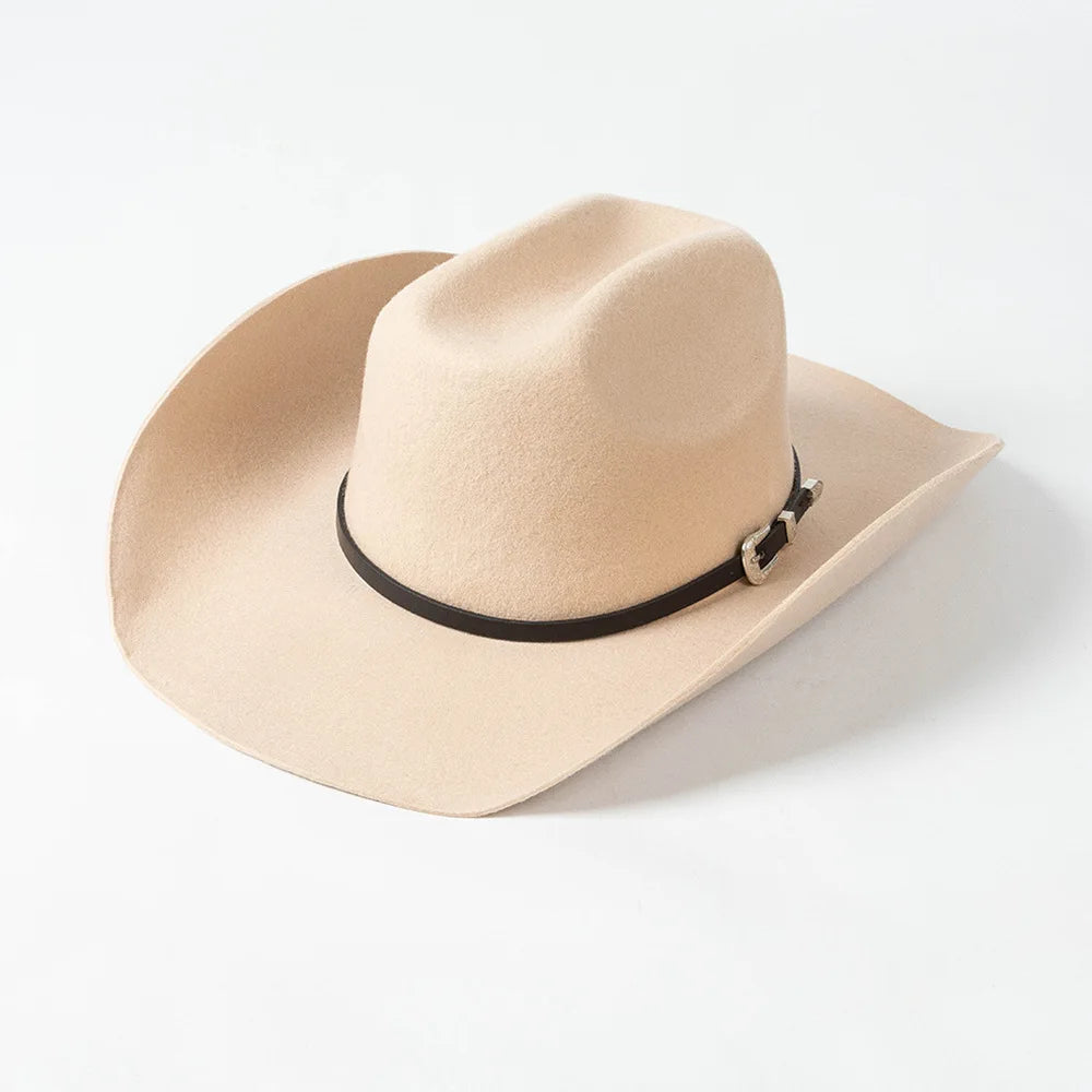 USPOP Vintage Wide Brim Wool Cowboy Hat for Men UnIsex Western Outback Fedora with Buckle Band Adjustable Size S-XL
