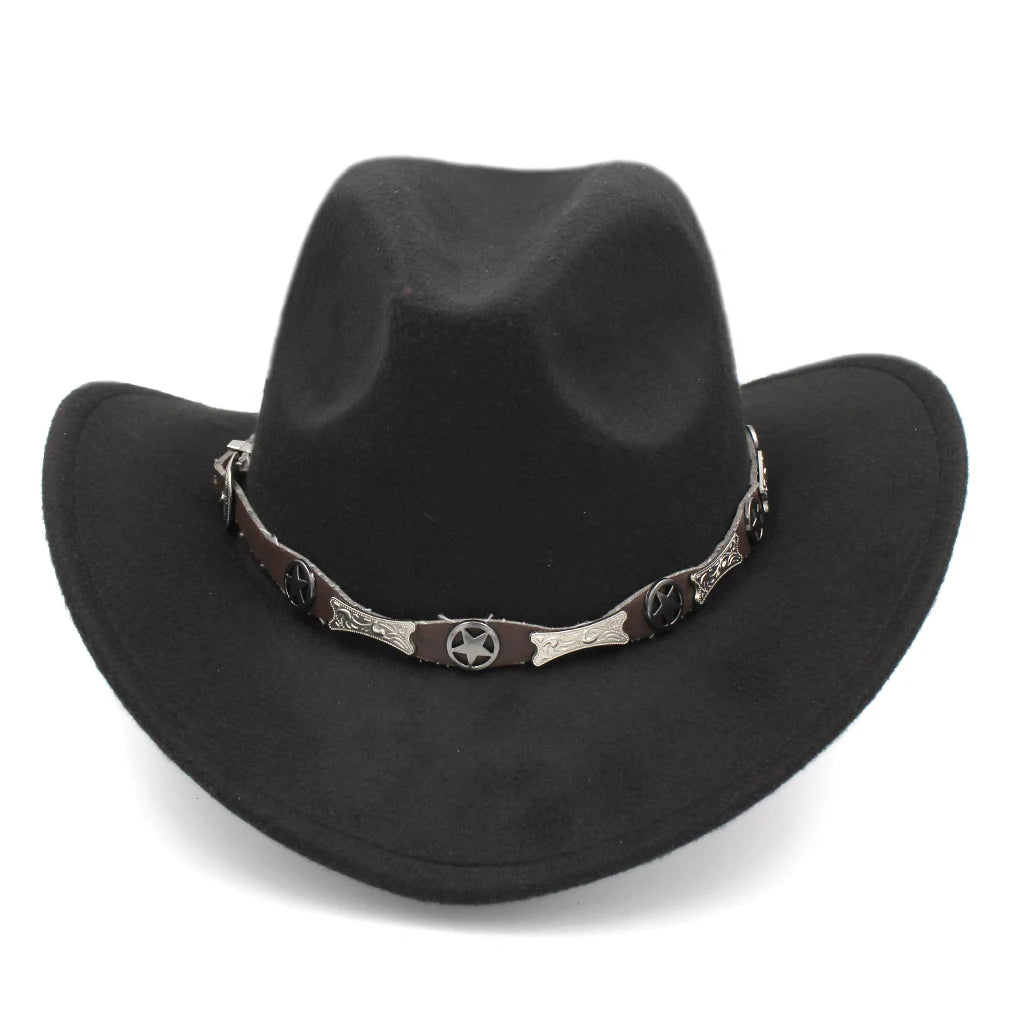 Women's Men's Western Cowboy Hat Wide Brim with Leather Belt Costume Cowgirl Fedoras Caps Chapeau for Masquerade Party Birthday