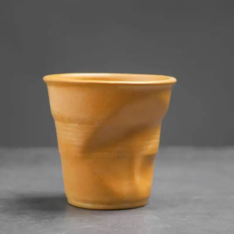 Coarse Pottery Coffee Cup   Hand Kneaded Pleated Cup Ceramic Latte Cup Espresso Cup Afternoon Tea Cup Vintage Cup