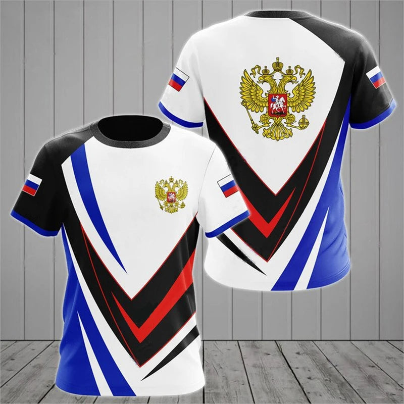 Russia Flag National Emblem 3D Print T-Shirt Men Women Fashion Streetwear Oversized Short Sleeve T Shirts Man Tees Tops Clothing