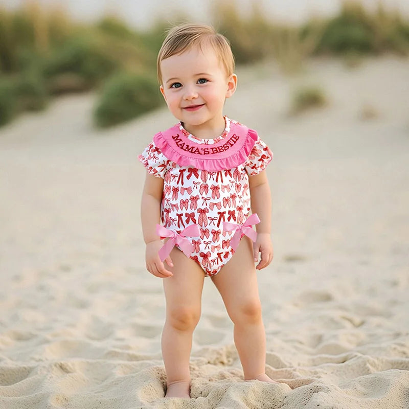 Adorable Baby Girl Romper with Cute Bows and Embroidered Letters Perfect for Mother s Day and Everyday Wear Featuring Ruffled