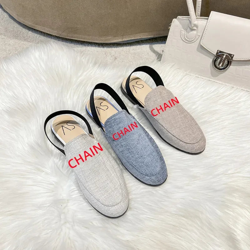 Rear elastic belt half slippers women summer wear Muller shoes 2023 new flat sandals