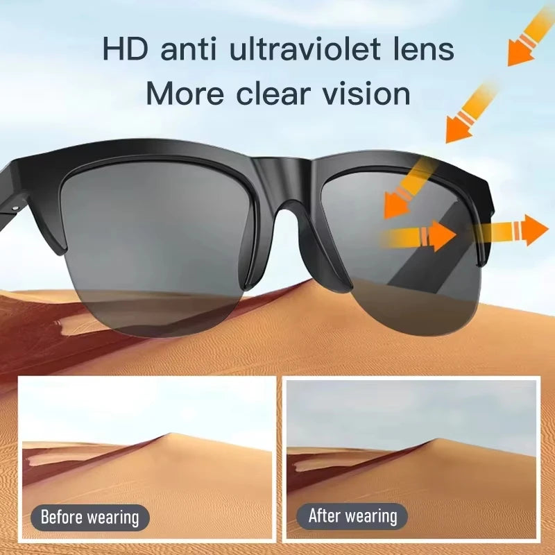 2026 New Smart Bluetooth V5.3 Sunglasses Glasses Call Outdoor Sports Headphones HIFI Anti-touch UV For Men Women