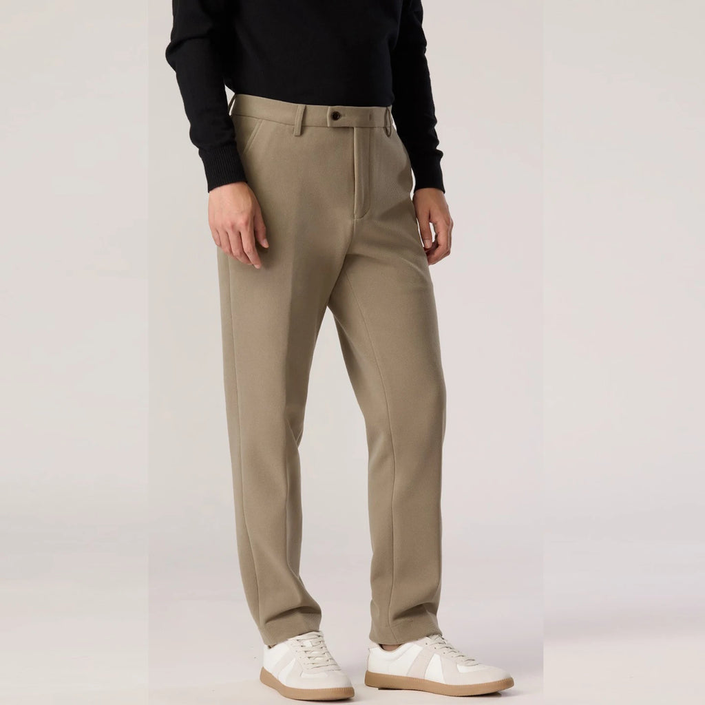 Autumn and Winter Khaki Woolen Trousers for Men, Business Casual, Warm, Casual Straight-Leg Pants
