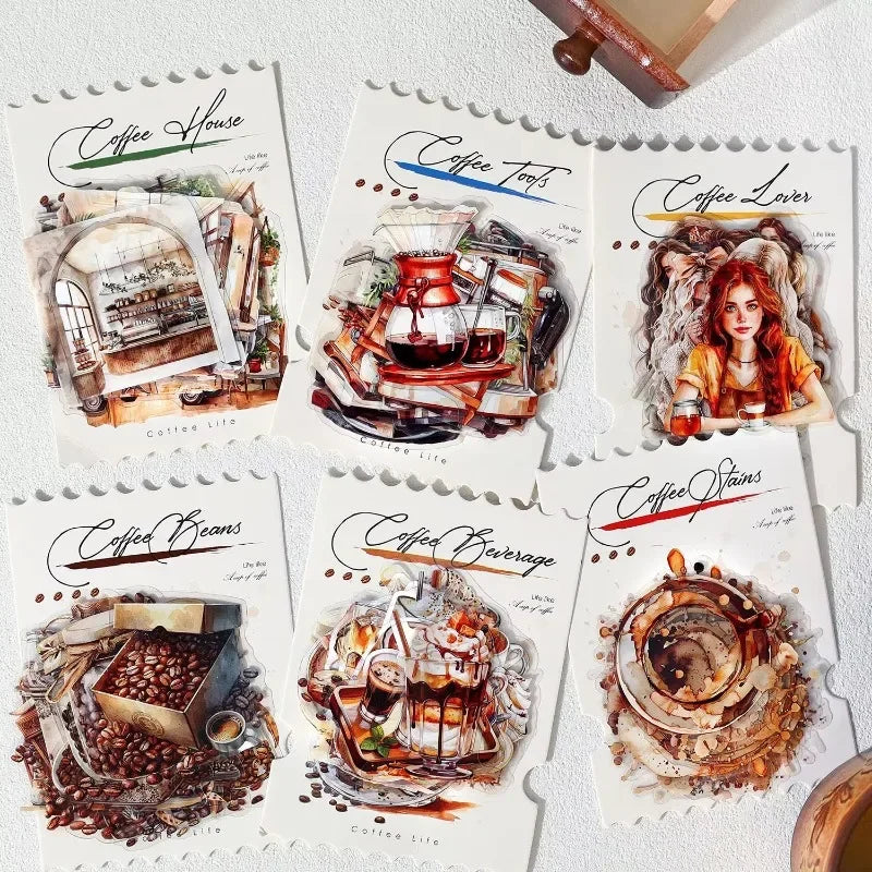 1pack/3pack Supplies Background Scrapbook Handbook Landscape Decoration Material Coffee Life PET Sticker Stickers 150*91mm