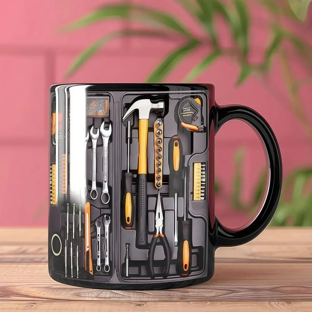Funny 325ml Mechanic Coffee Mug Ceramic Wrench Pattern Water Cup Toolbox Design Sturdy Mechanic Mug Auto/Car Mechanic Gift
