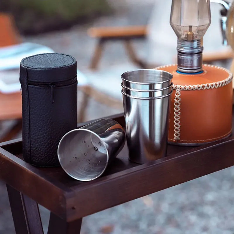 4Pcs Outdoor Travel Stainless Steel Cup Mini Glasses coffee Glasses for Whisky Wine with Case Portable Drinkware 30ml/70ml/170ml