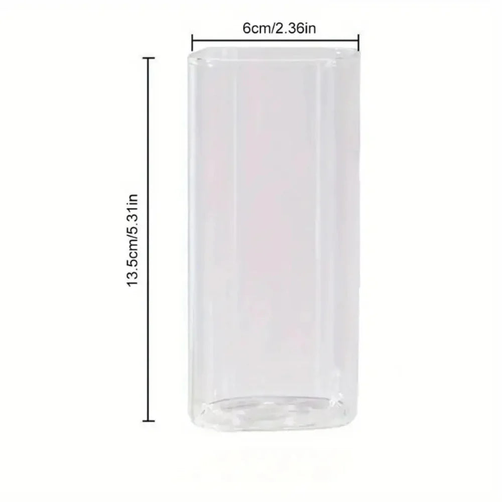 Square Heat Resistant Coffee Glass Cup With Lid and Straw 1pc Heat Resistant Glass Cup For Milk Tea Juice Iced Coffee & Smoothie