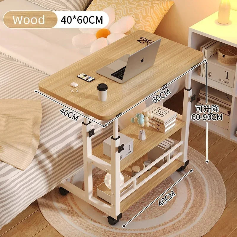 Portable Adjustable Laptop Desk with Wheels Simple Movable Bedside Computer Table Lift Study Table for Bedroom Office Home Use