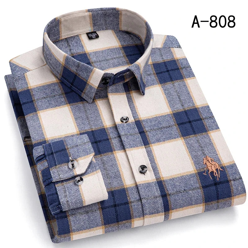 New Spring Fashion Flannel Long Sleeve Shirts For Men Plaid Plus Size Cotton Warm Soft Clothing Business Chic Smart Dress Shirts