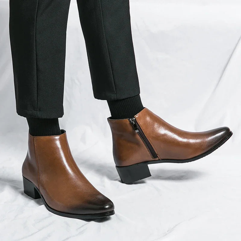 Classic Black Leather Ankle Boots For Men Women British Style Pointed Toe Men's Chelsea Boots Comfortable High Top Dress Shoes