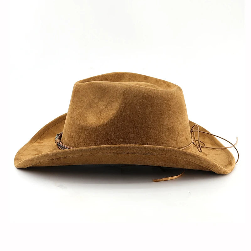 Suede Western Cowboy Hat For Men Women Vintage Rolled Brim Felt Jazz Hats Outdoor Travel Knight Hats