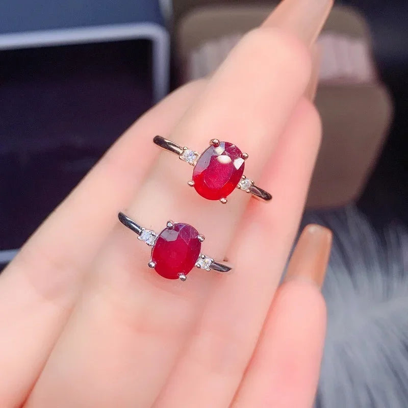 100% Natural Ruby Stone 6*8mm 925 Sterling Silver Wedding Rings for Women sales with free shipping clearance sale