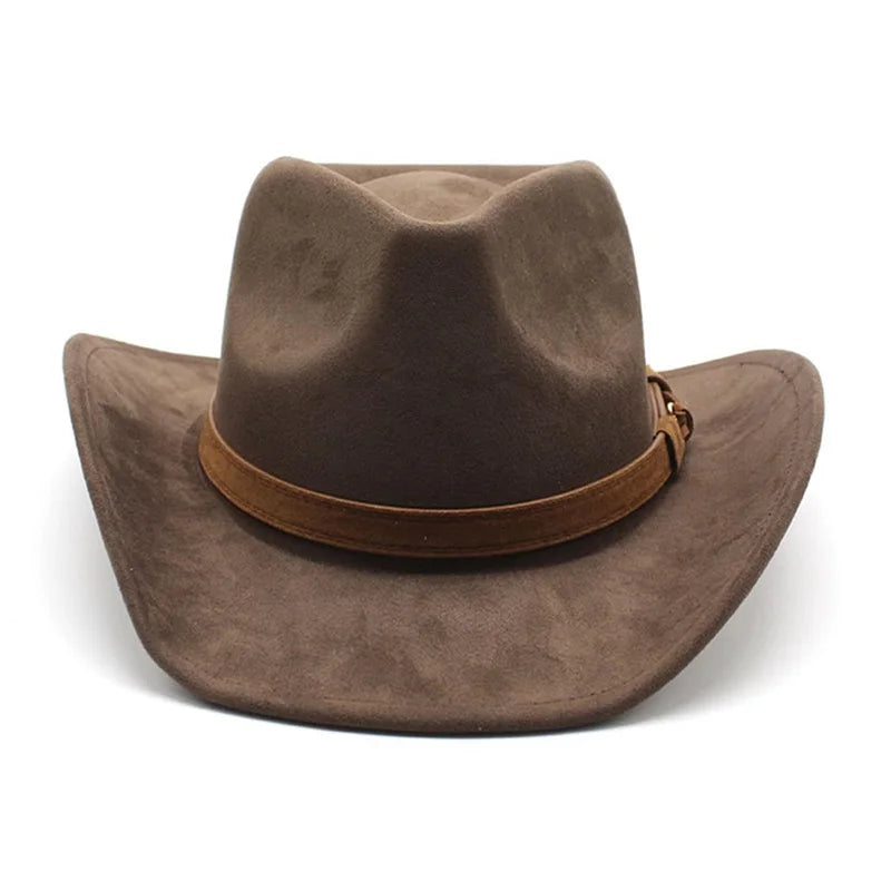 Women Men Felt Cowgirl Cowboy Hat Unisex Vintage Retro Soft Wide Brim Chamois Western Hat with Belt for Party