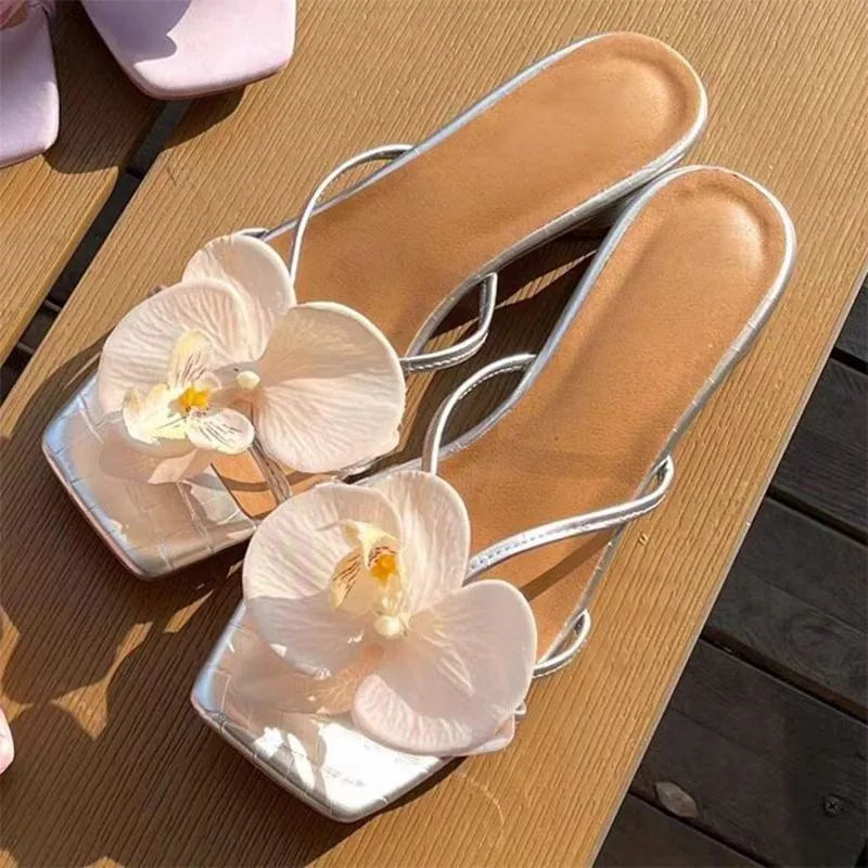 Women Sandals 2025 New Shallow Sandals Casual Fashionable High Quality Shoes for Women Elegant Flowers Designer Women Sandals