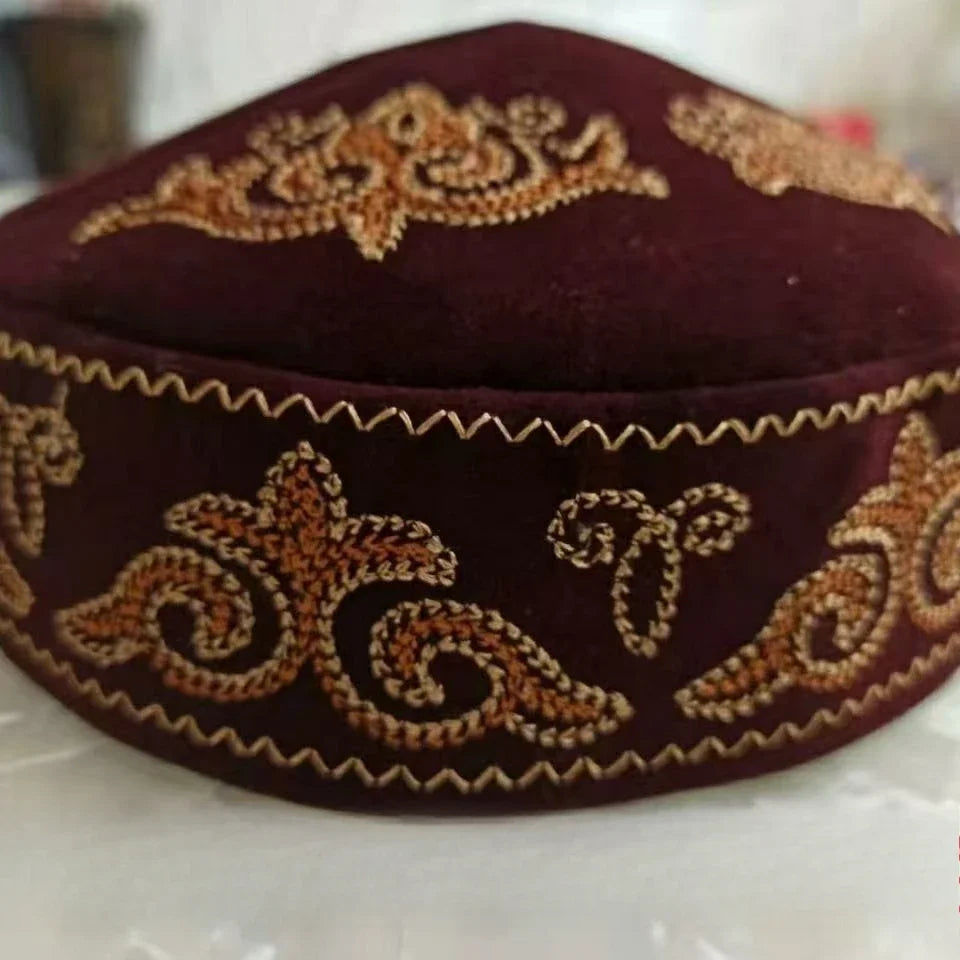 Kazakh Style Caps for Women Men Dancing Party Hats Fashion Black Blue Kufi Muslim Hijab Handmade Embroidery Ethnic Hat