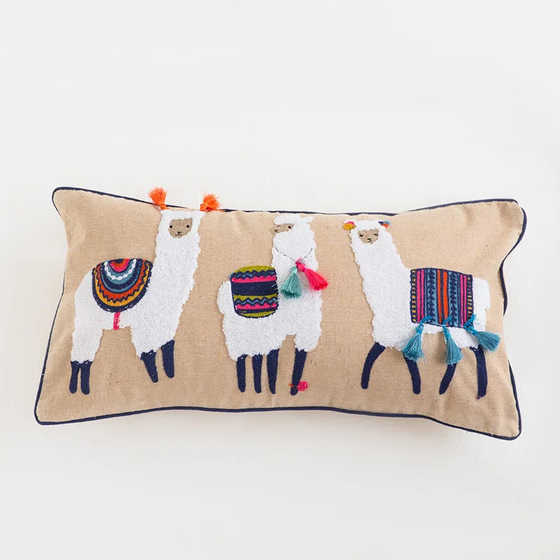 Nordic Ethnic Style Cushion Cover Cotton Moroccan Handmade Embroidery Cotton Tassel Throw Pillow Cover Living Room Home Decor