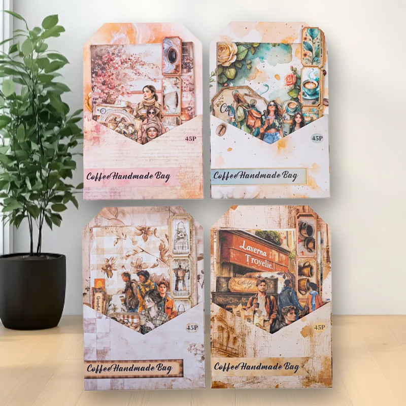 1pack/2pack Coffee Journal Kit Series  CoffeeThemed Retro Journal Supply Kit Large Quantity 45 Sheets with 4 Styles