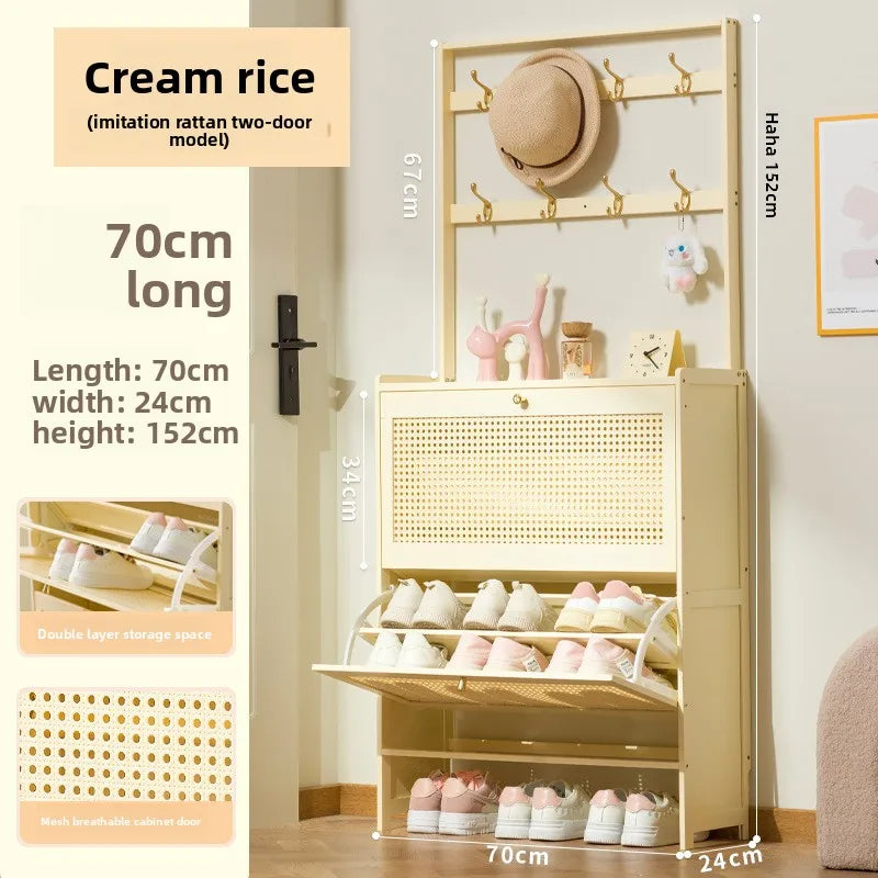 Shoe cabinet entrance household large-capacity home shoe rack storage artifact space-saving indoor rental house solid wood