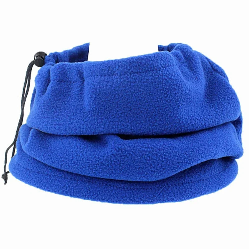 Unisex Faux Fleece Drawstring Scarf Solid Color Winter Outdoor Neck Warmer Adjustable Windproof Scarf Men Fashion Snood Scarves