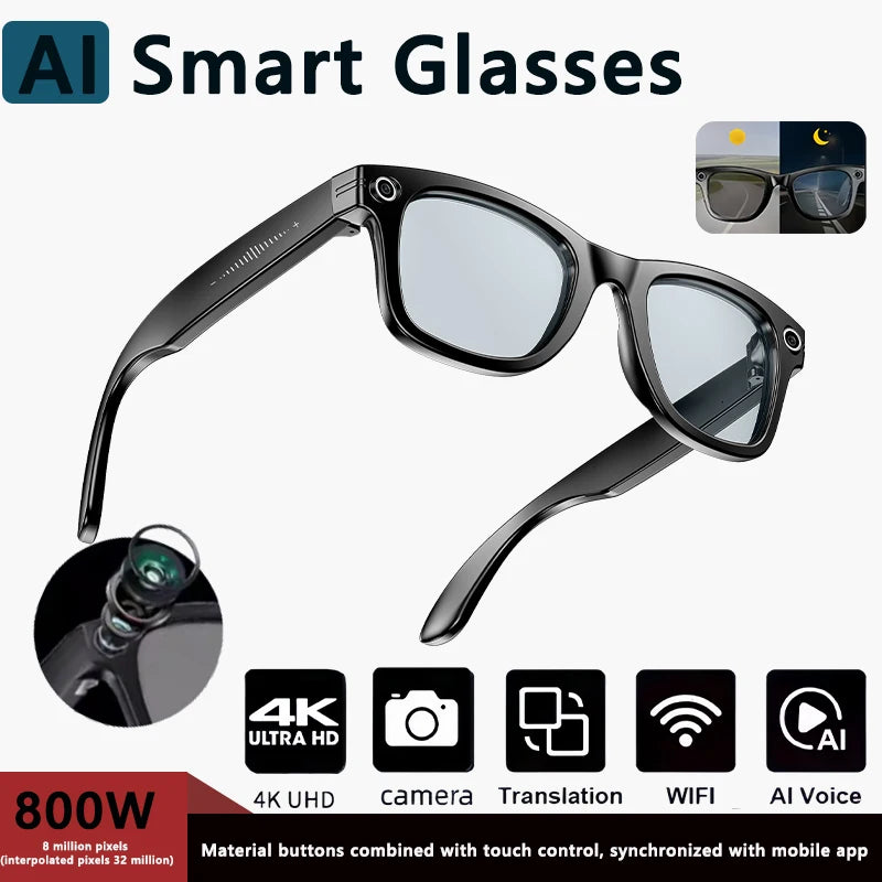 2026 AI Smart Glasses with 8MP Camera Video Recording 100+ Languages Translation Sunglasses Bluetooth Call Music Play Men Women