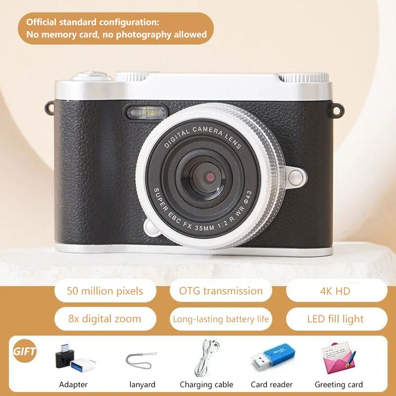 Retro CCD Camera 4KHD With 2.4 Inch Screen 1080P Sports Portable Vintage Video Recorder 8X Digital Zoom Multifunction Camera