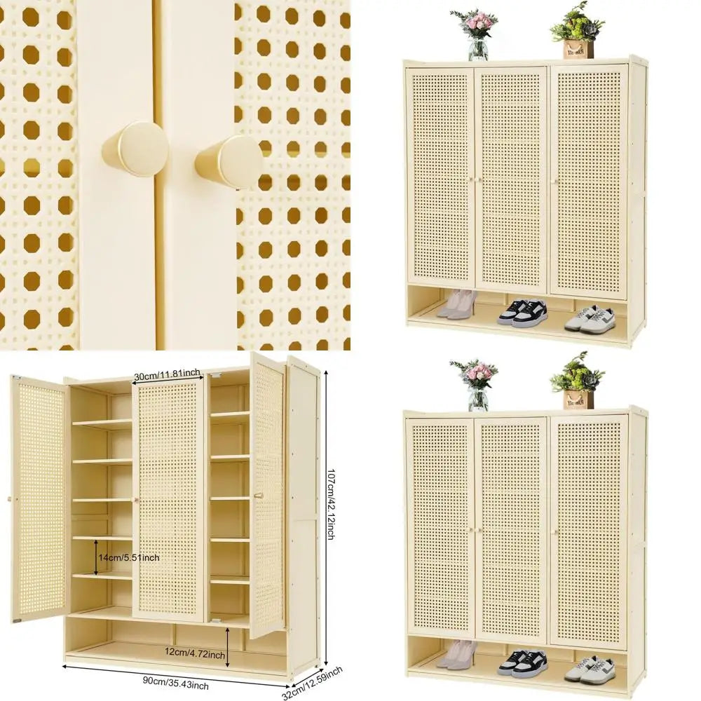 3-Door Large Capacity Shoe Cabinet, 90x32x107cm, Ideal for Living Room, Bedroom, and Entranceway Storage