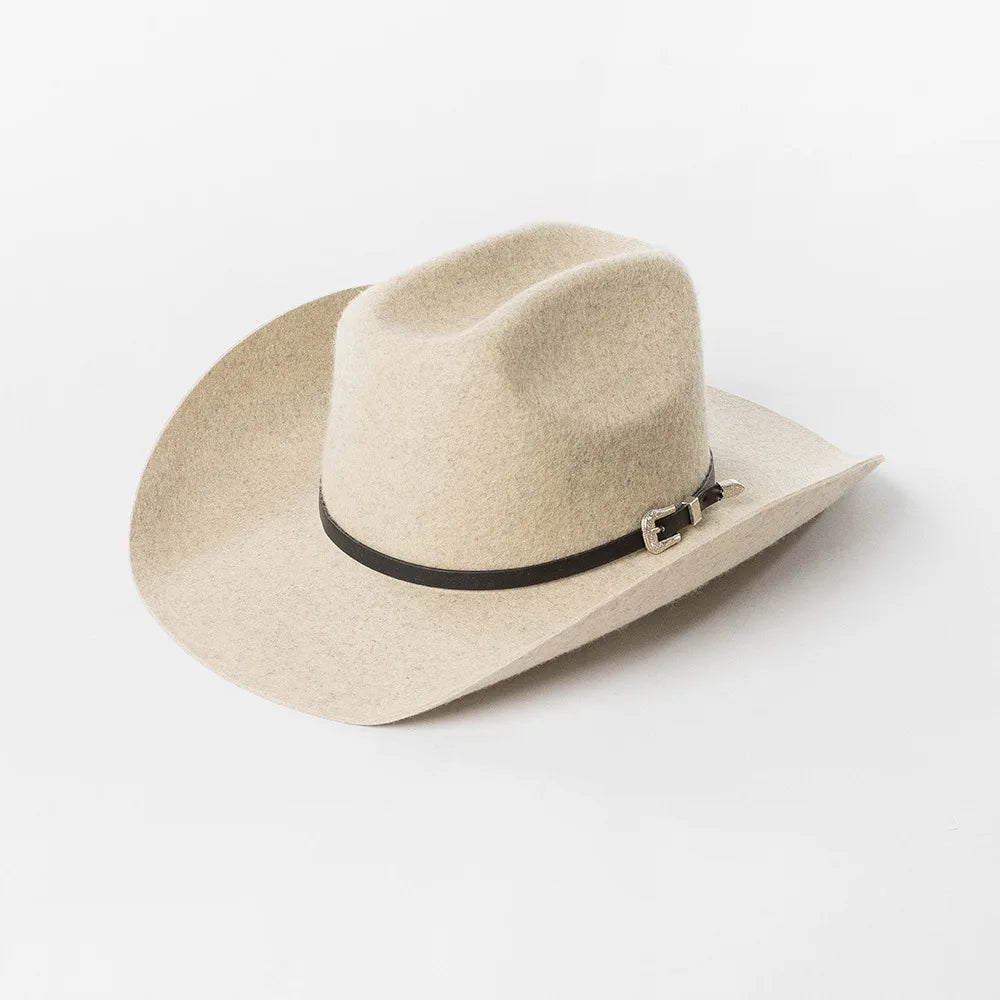 USPOP Vintage Wide Brim Wool Cowboy Hat for Men UnIsex Western Outback Fedora with Buckle Band Adjustable Size S-XL