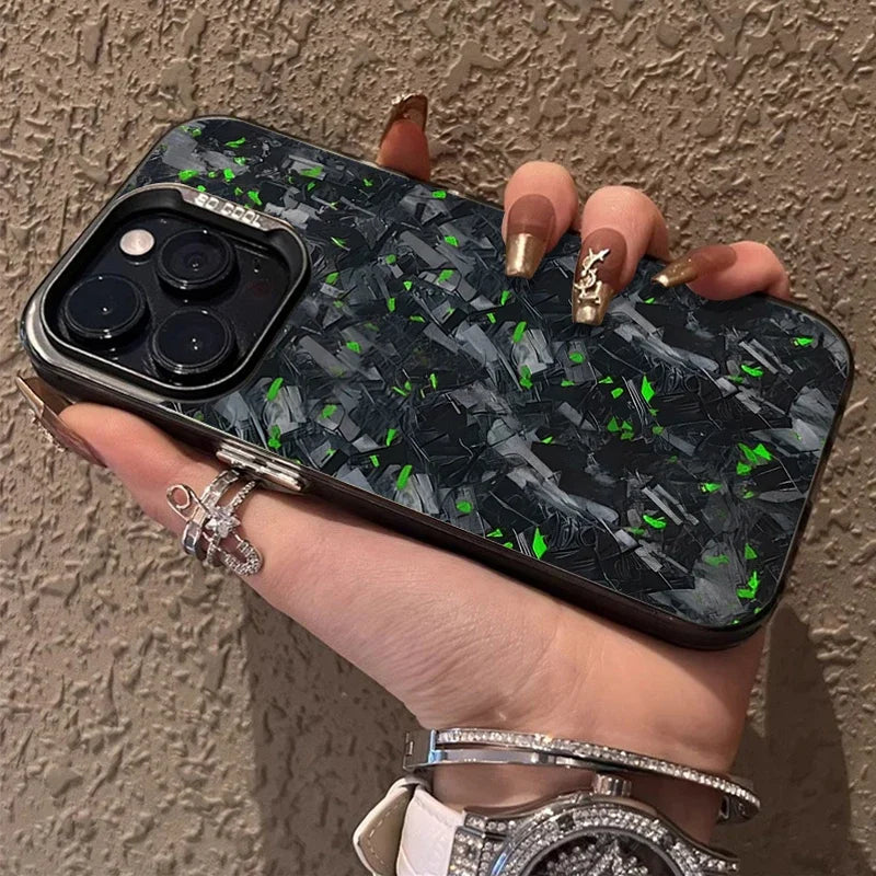 Imitation Forged Carbon Fiber Plating Case for iPhone 11 12 13 14 15 16 Pro Max XS X XR 8 7 PlusShockproof Matte Hard Cover