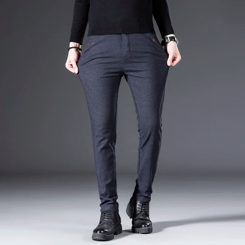 Men's Fashionable Dress Pants All-Season Cotton Blend Chino Trousers Korean Style Slim Fit Business Pants for Office Street