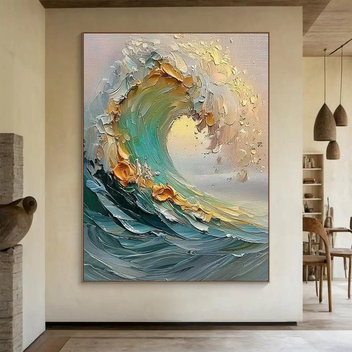 3D Beige Large Canvas Abstract Handmade Oil Painting Brown Simple Wall Art Textured Geometric Art Wall Decor Living Room Deco