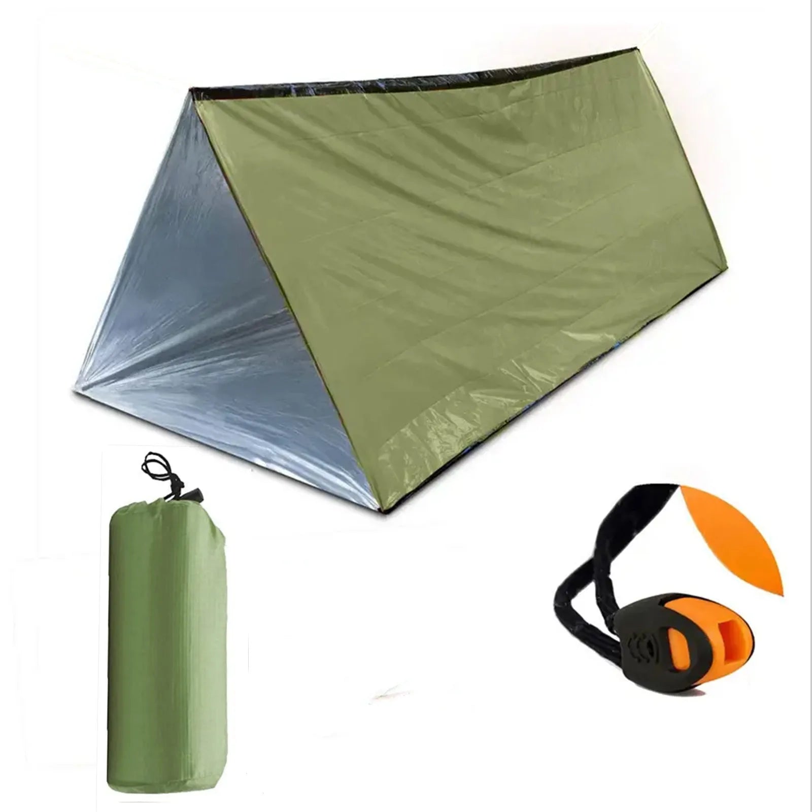 Emergency survival shelter tent - lightweight, compact and portable, equipped with safety posts, high visibility, instant constr