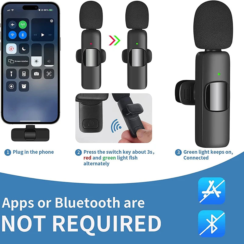 Wireless Lavalier Microphone Portable Audio Video Recording Mini Mic for Android Live Broadcast Gaming Phone Mic