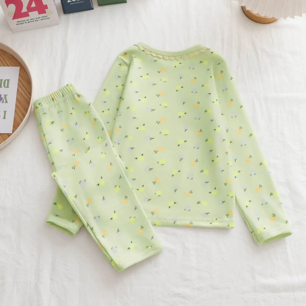 De Rong Thermal Autumn Clothing Set for Girls, Floral Loungewear, Long-Sleeved Top and Long Pants Set, Pajamas, New Spring and Autumn Two-Piece Trendy Set