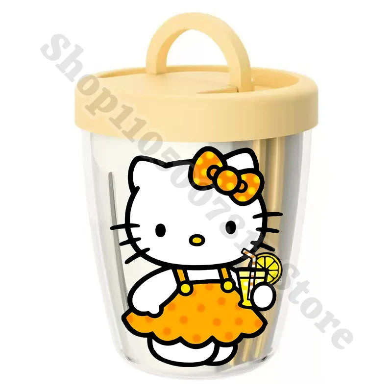 Girl Cartoon Portable Salad Cup Hello Kitty Anime Cute Food Fruit Containers with Spork Plastic Breakfast Oat Cups Birthday Gift